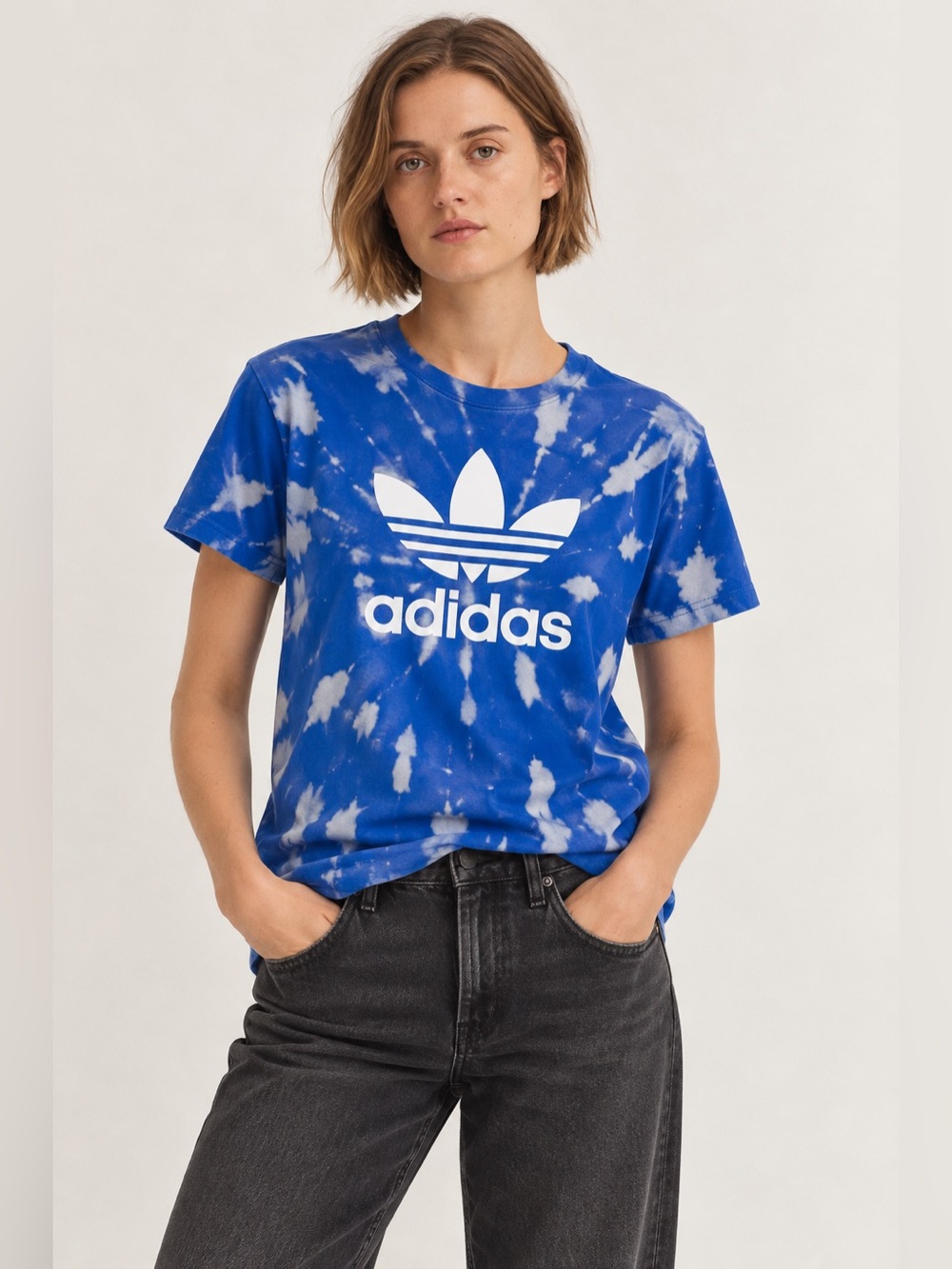 Adidas Originals Trefoil Custom Bleach Tie Dye Tee Blue Juniors XL